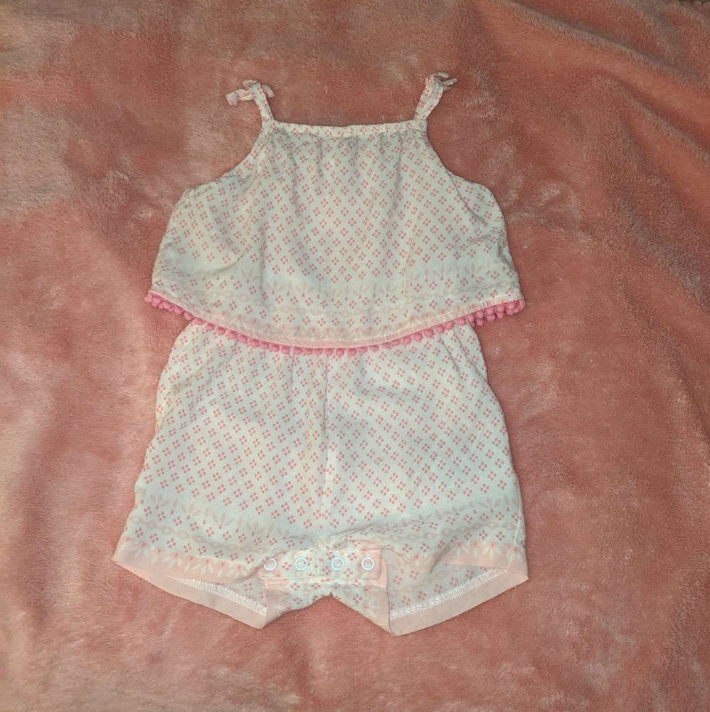 Carter's Pink Romper with Pom Pom detail. Size 9M